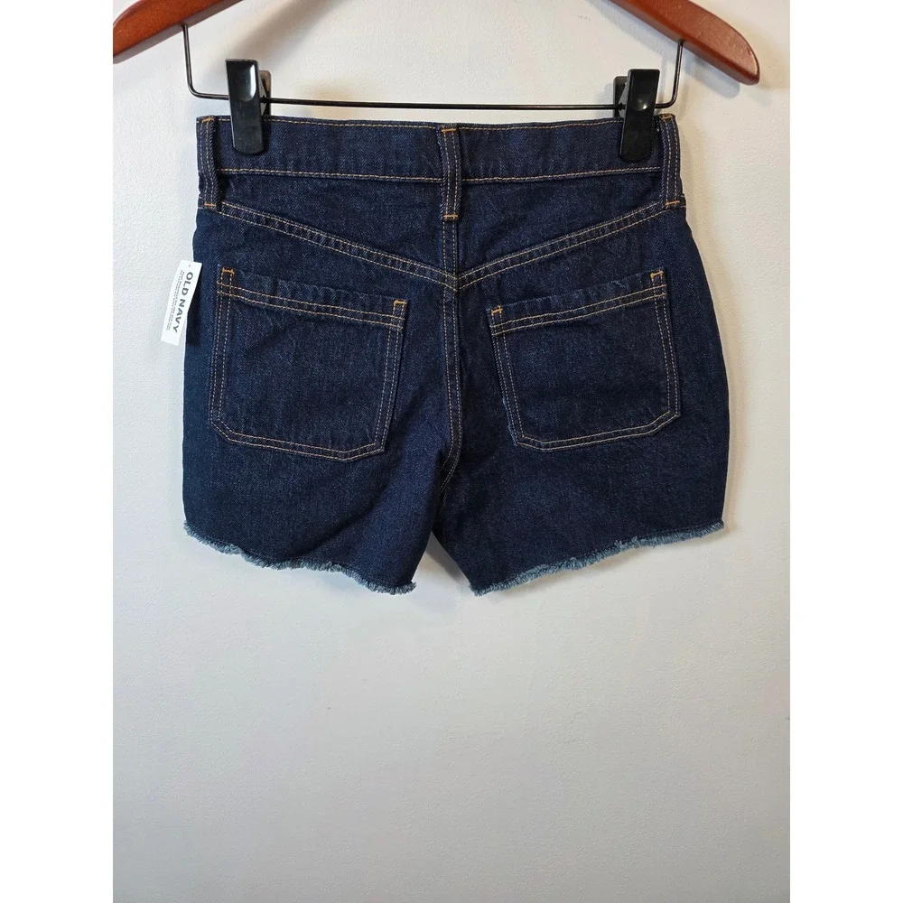 Old Navy Girls High Rise Dark Wash Denim Shorts Raw Hem Adjustable Waist 14 NWT